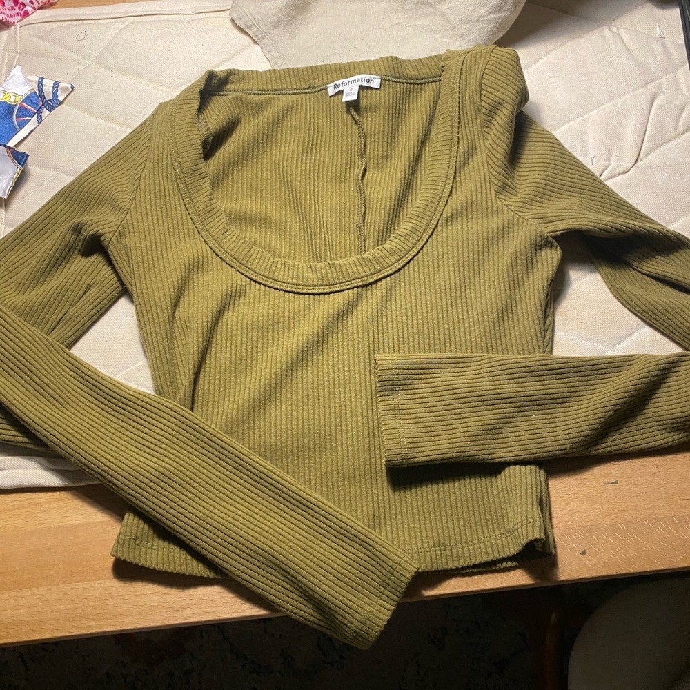 Reformation Olive Green Ribbed Crop Top